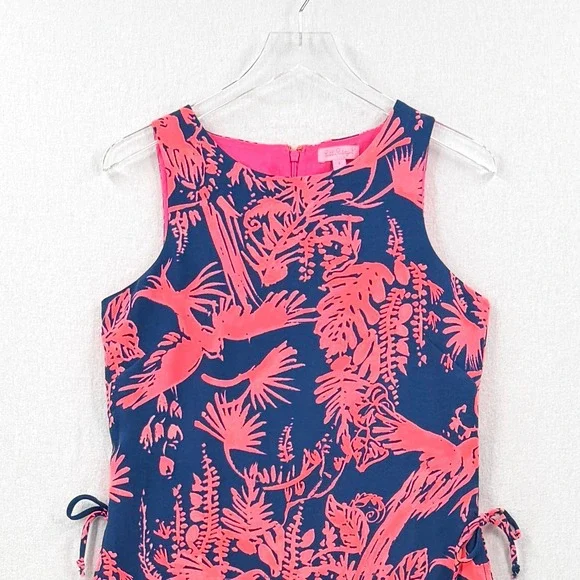 LILLY PULITZER Donna Romper Women 4 Indigo Night Caw Blue Pink Parrot Sleeveless - Picture 4 of 16